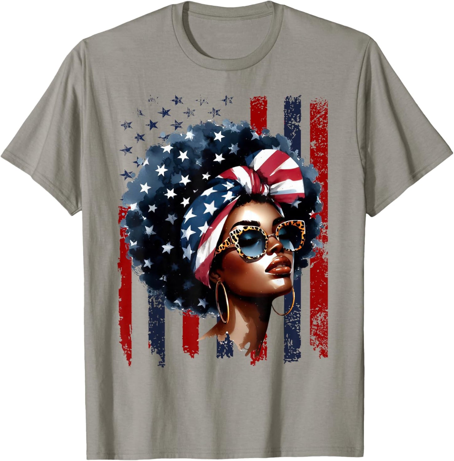 4th of July Black African American Women Afro Patriotic T-Shirt - T-Shirt | Sand