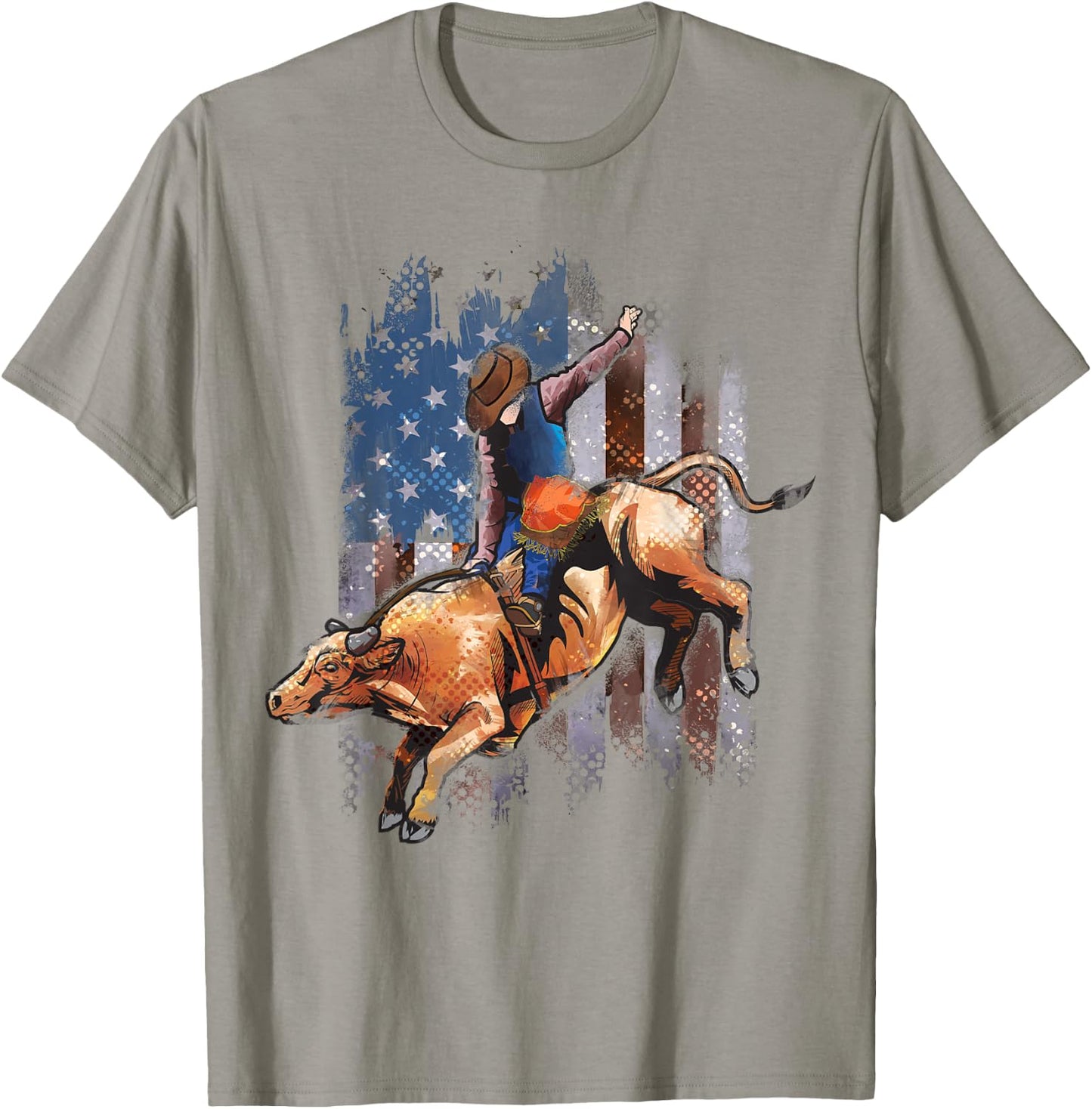 Rodeo Bull Riding American Flag Shirt Cowboy Bull Rider T-Shirt - T-Shirt | Sand