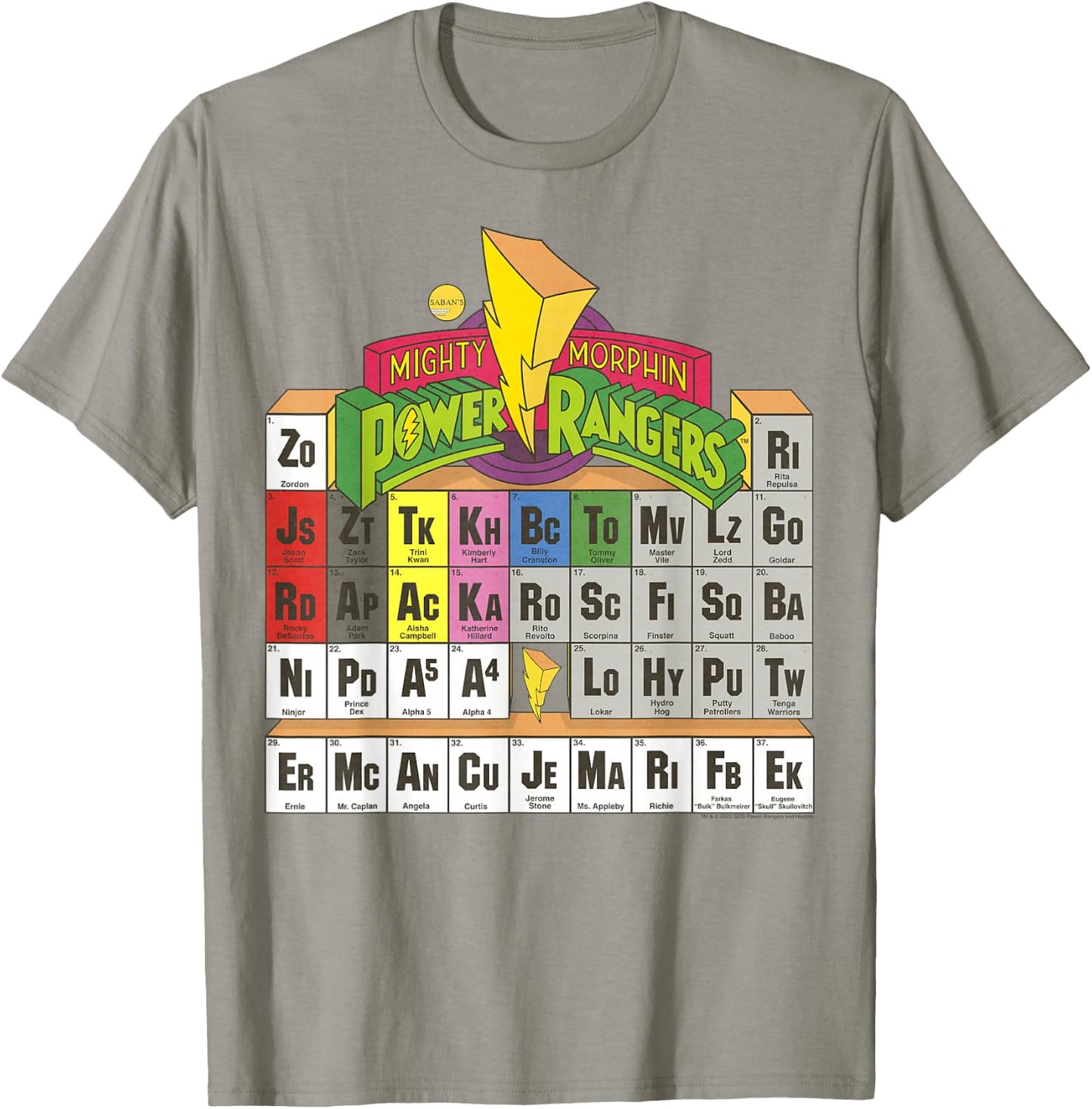 Power Rangers Vintage Colour Periodic Table T-Shirt - T-Shirt | Sand