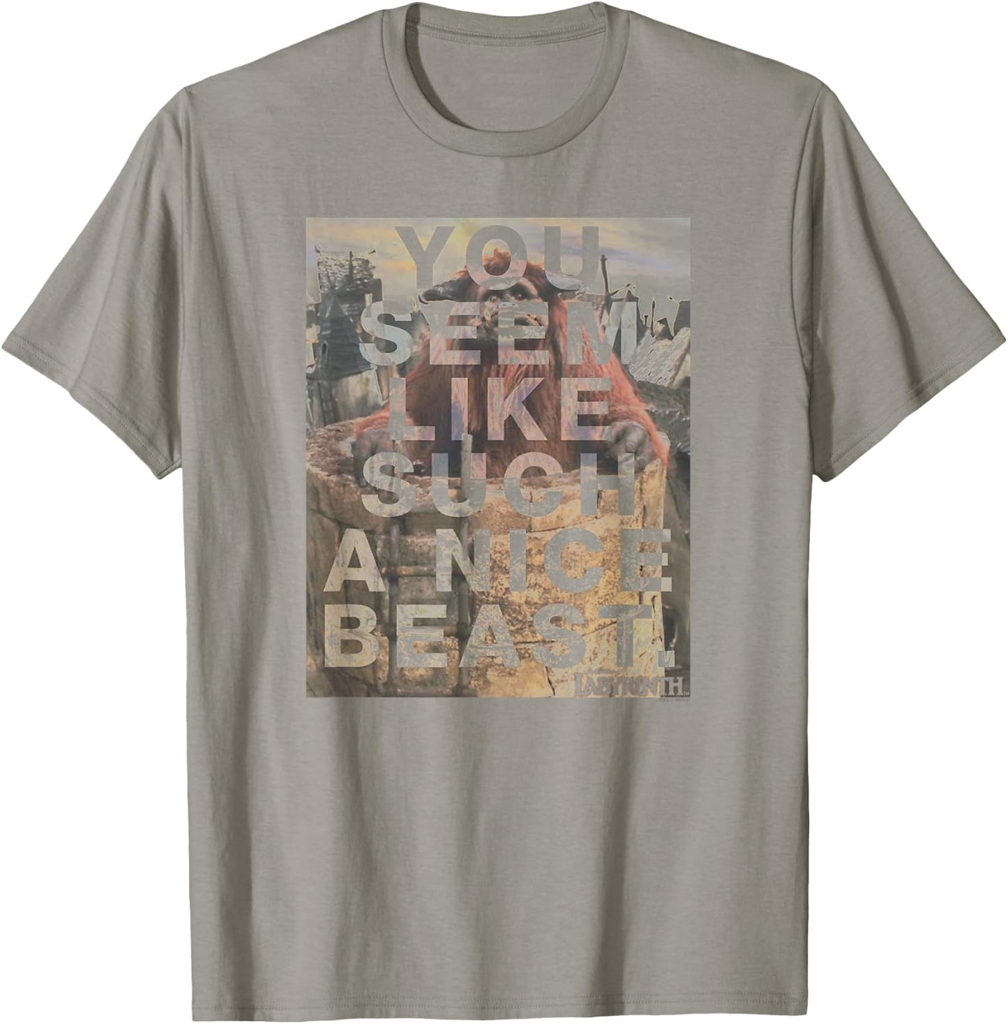 Labyrinth Official Licensed Grey Nice Beast , -Adults, Short Sleeve, Small T-Shirt - T-Shirt | Sand