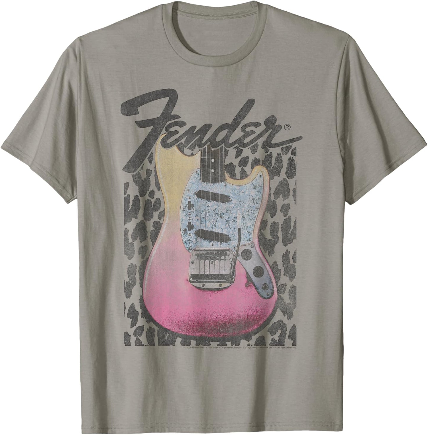 Fender Grunge Cheetah Print Electric Guitar Small T-Shirt - T-Shirt | Sand