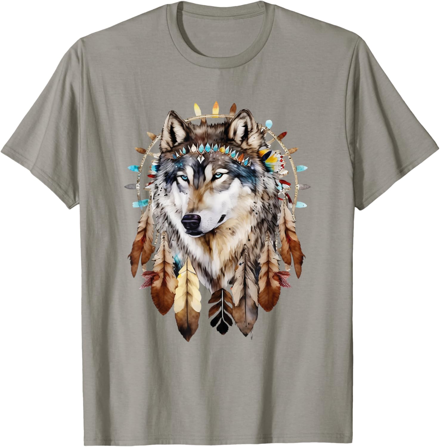 Native American Boho Dreamcatcher Tribe Wolf T-Shirt - T-Shirt | Sand