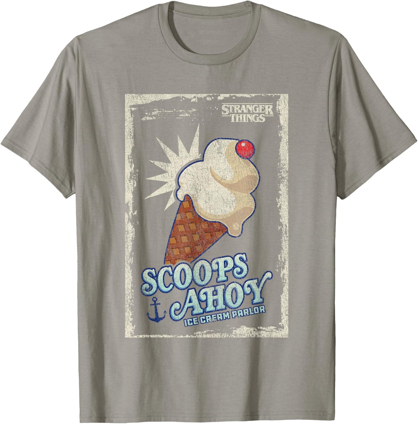 Stranger Things Scoops Ahoy Ice Cream Cone Vintage Poster T-Shirt - T-Shirt | Sand