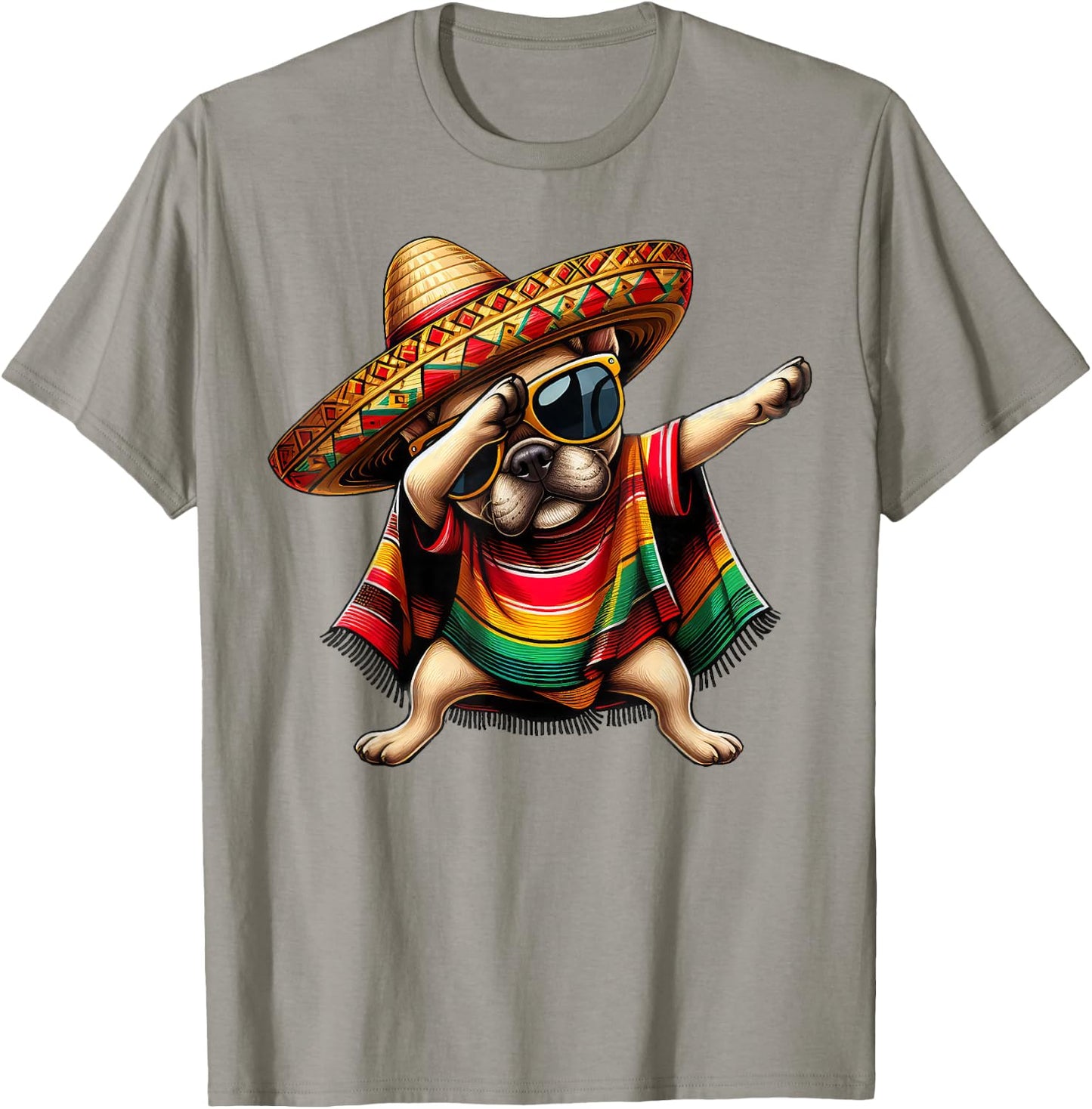 Dabbing Frenchie Dog Sombrero Mexican Poncho Cinco De Mayo Men Women Girls Kids T-Shirt - T-Shirt | Sand
