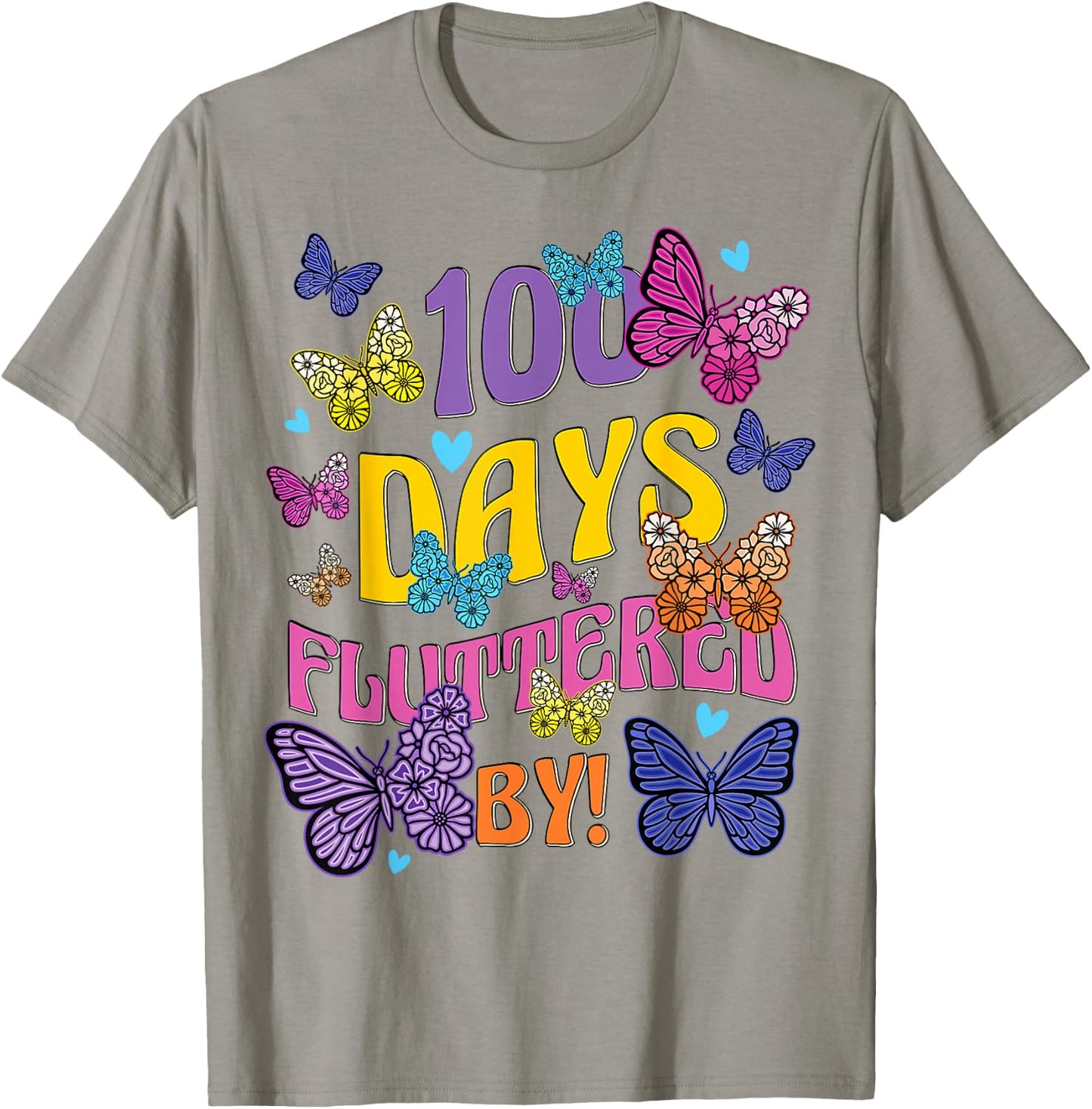 100 Days Fluttered By - 100th Day Of School Butterfly Girl T-Shirt - T-Shirt | Sand