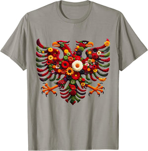 Albanian Flag Flower Eagle Double Red Albania Shqipe Kosovo T-Shirt - T-Shirt | Sand