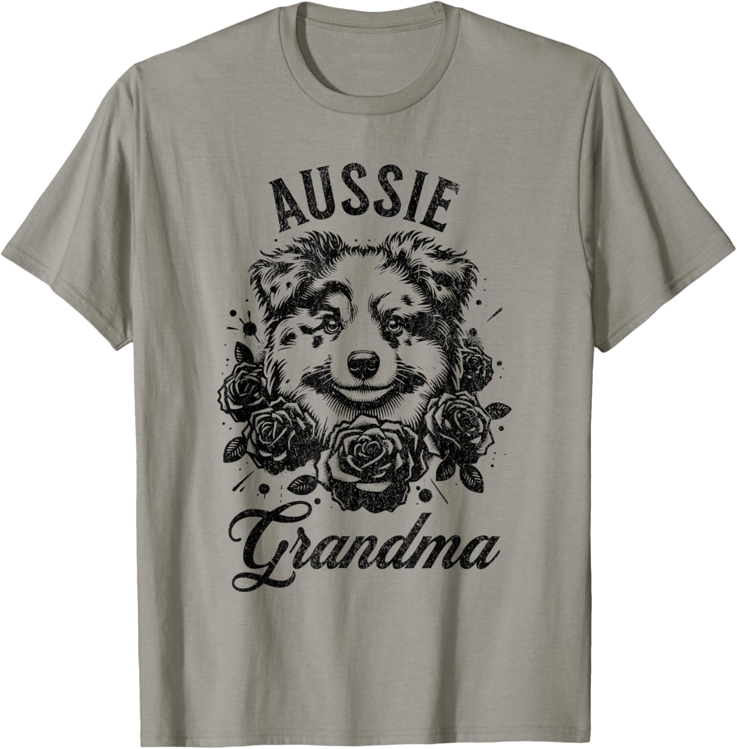 Aussie Light Red Merle Australian Shepherd Grandma Flowers T-Shirt - T-Shirt | Sand
