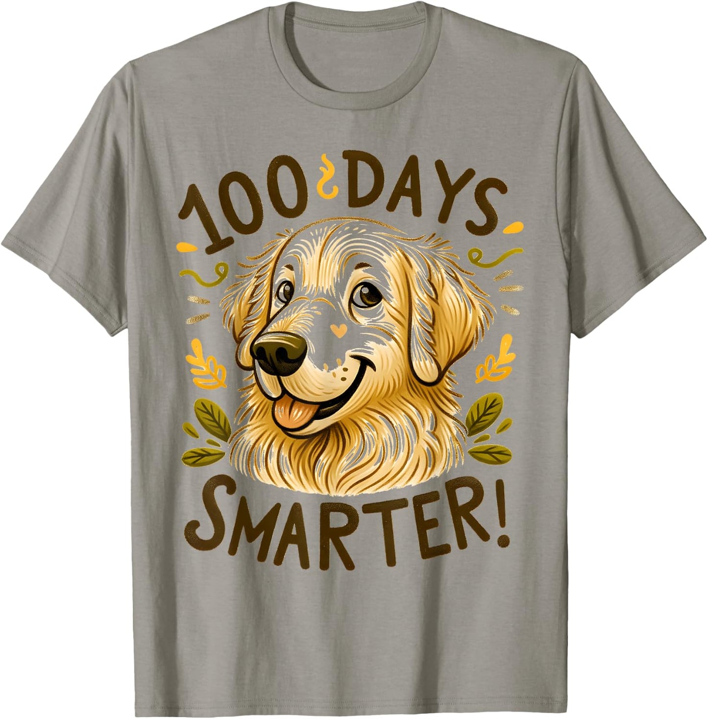 100 Days Of School Golden Retriever Dog 100th Day Of School T-Shirt - T-Shirt | Sand