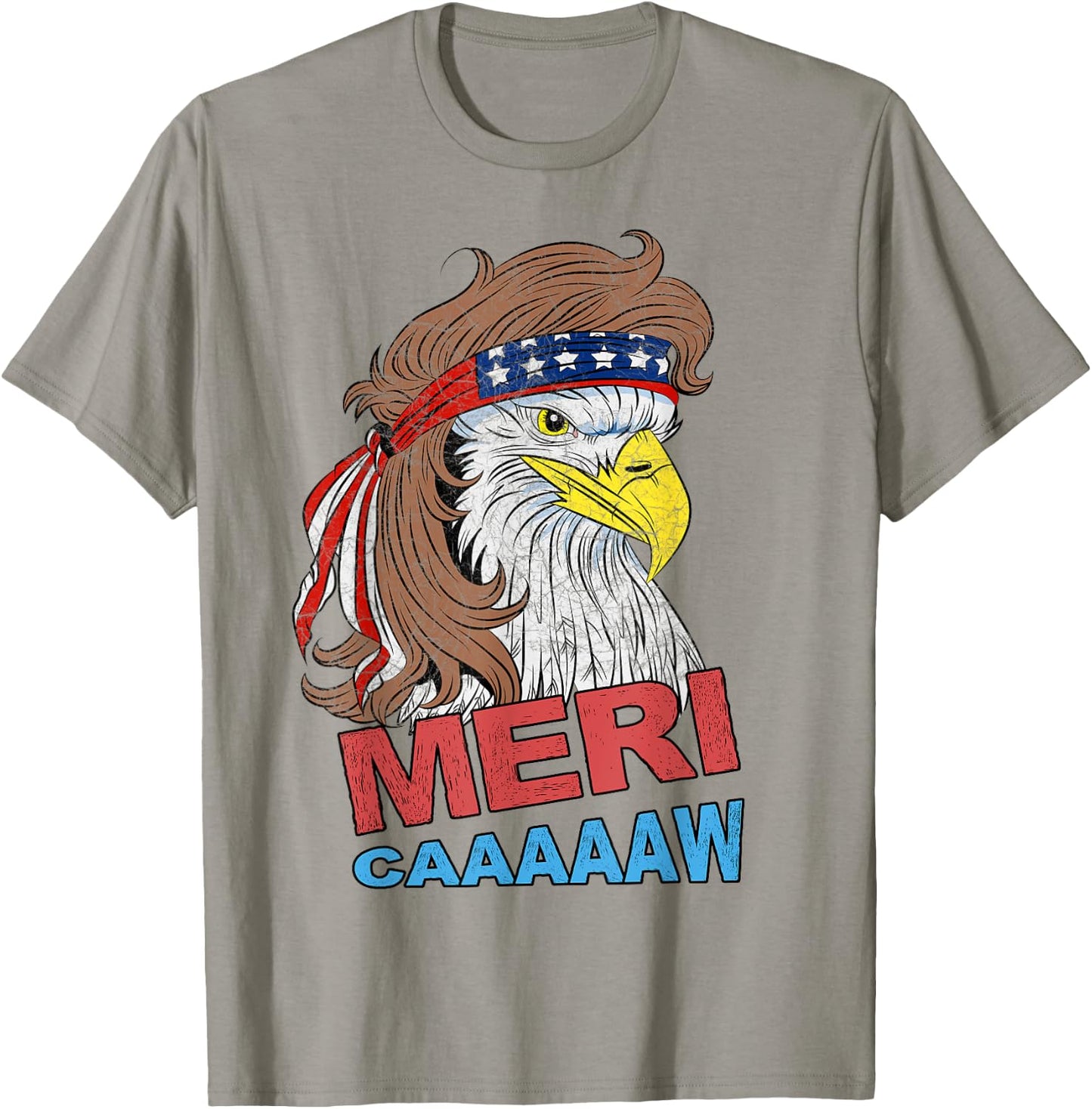 meri-caaaaaw - Eagle Mullet 4th Of July USA American Flag T-Shirt - T-Shirt | Sand