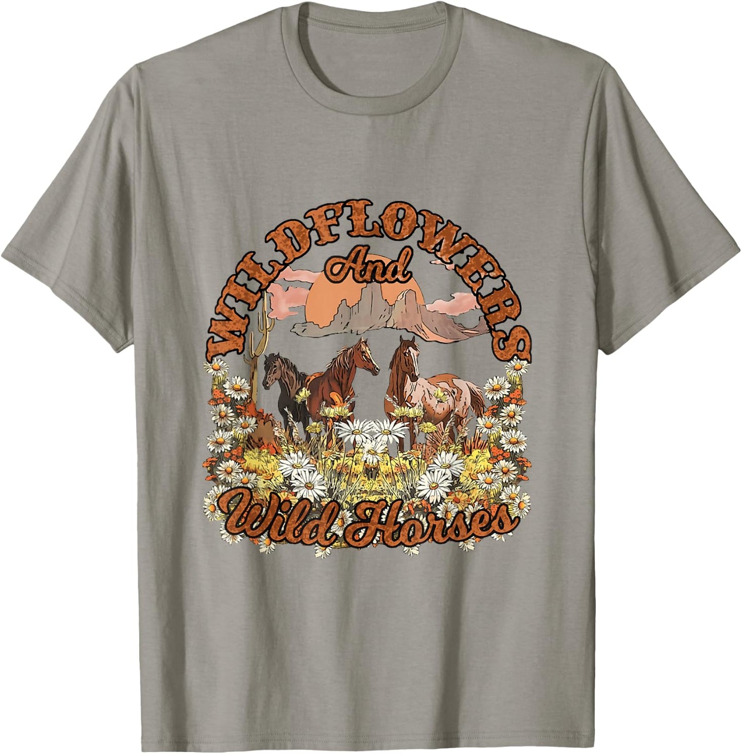Wildflowers and Wild Horses Nature Beauty Country Outdoors T-Shirt - T-Shirt | Sand