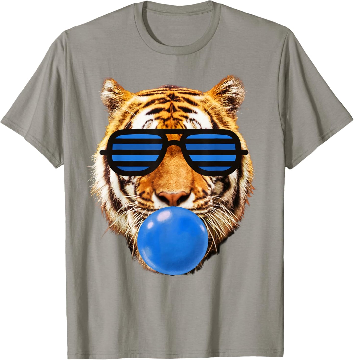Blue Bubble Gum Tiger Face Stripe Sunglasses Tiger Head T-Shirt - T-Shirt | Sand