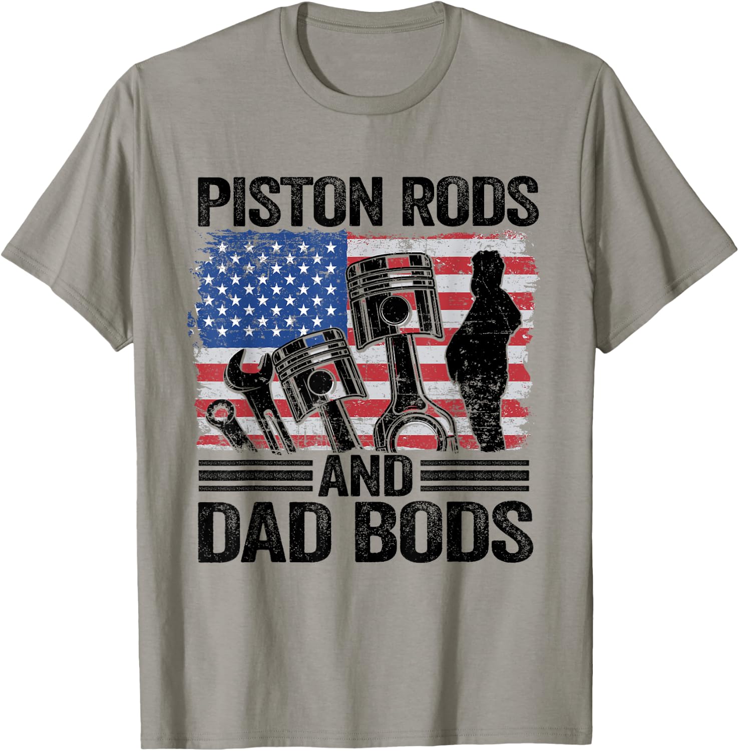 American Flag Car Mechanic Daddy Piston Rods And Dad Bods Men T-Shirt - T-Shirt | Sand