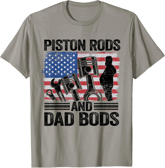 American Flag Car Mechanic Daddy Piston Rods And Dad Bods Men T-Shirt - T-Shirt | Sand