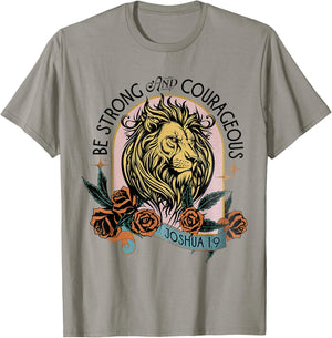 Be Strong & Courageous Joshua 1:9 Jesus Christian Lion Judah T-Shirt - T-Shirt | Sand