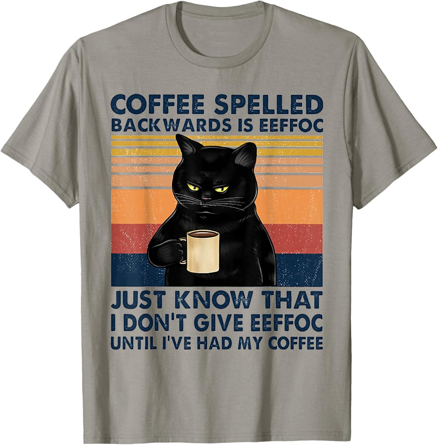 Coffee Spelled Backwards Is Eeffoc Cat Drinking Vintage T-Shirt - T-Shirt | Sand