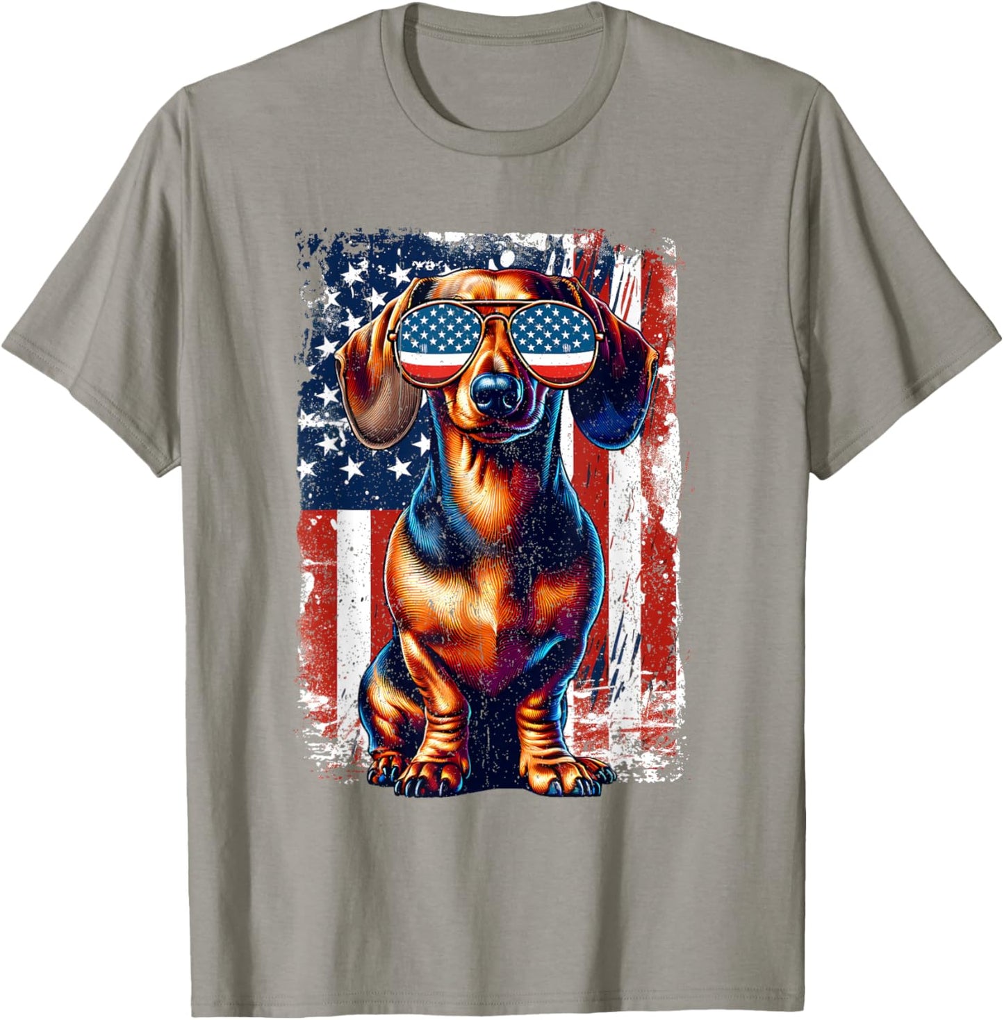 Dachshund Lovers American USA Flag 4th Of July Vintage T-Shirt - T-Shirt | Sand