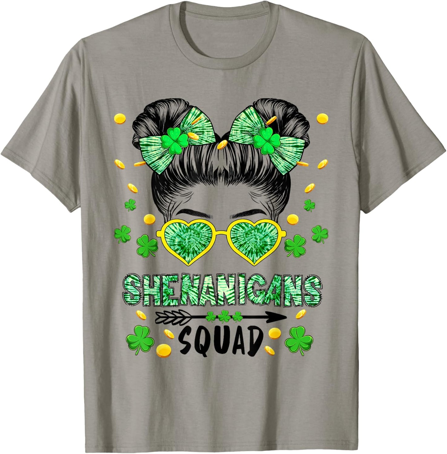 Shenanigans Squad Messy Bun St Patricks Day Girls T-Shirt - T-Shirt | Sand