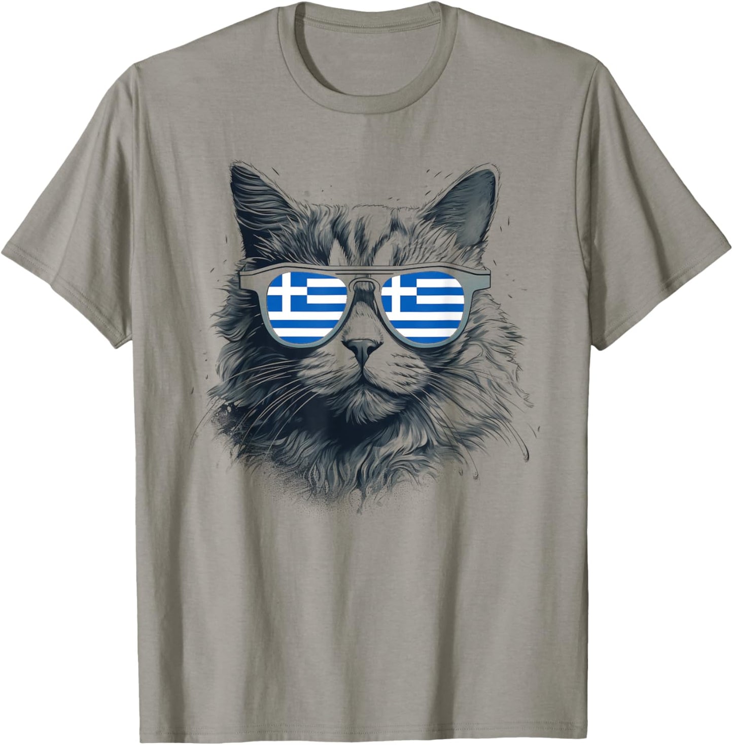 Greek Greece Flag Cat Sunglasses Family Country Funny Men Women Kids T-Shirt - T-Shirt | Sand