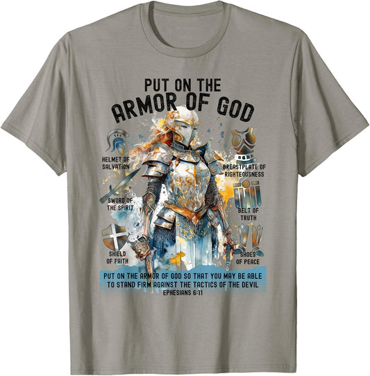 Put on the Full Armor of God-Shield Ephesians 6:11 Christian T-Shirt - T-Shirt | Sand