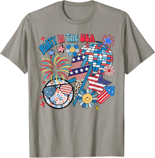 American Flag Party in USA 4th July Patriotic Kids Teen Girl T-Shirt - T-Shirt | Sand