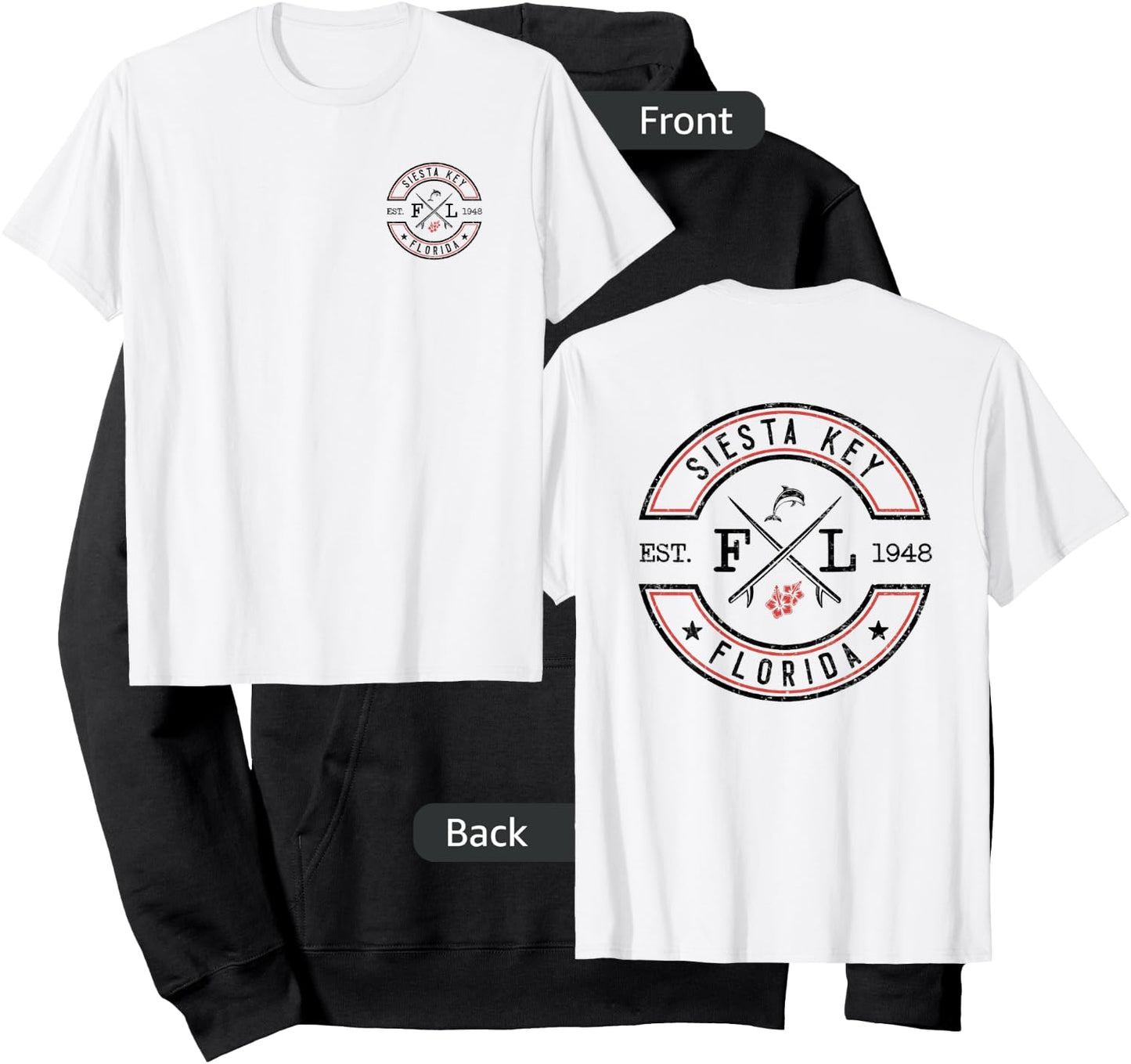 Siesta Key Florida FL Retro Surfer Front & Back Hoodie - Hoodie | Black