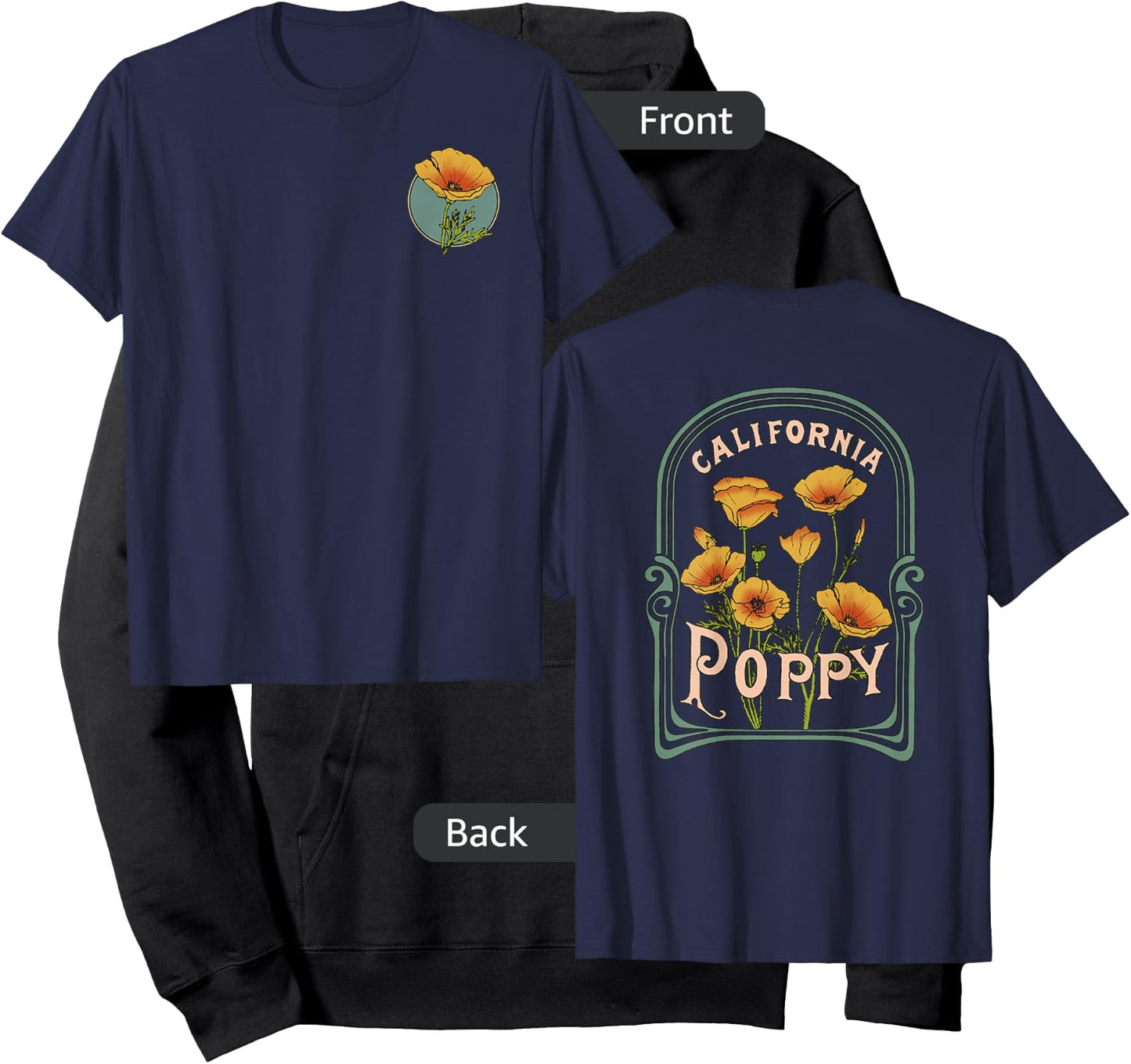 California Poppy Creative Outline and Picture Front & Back Hoodie - Hoodie | Black