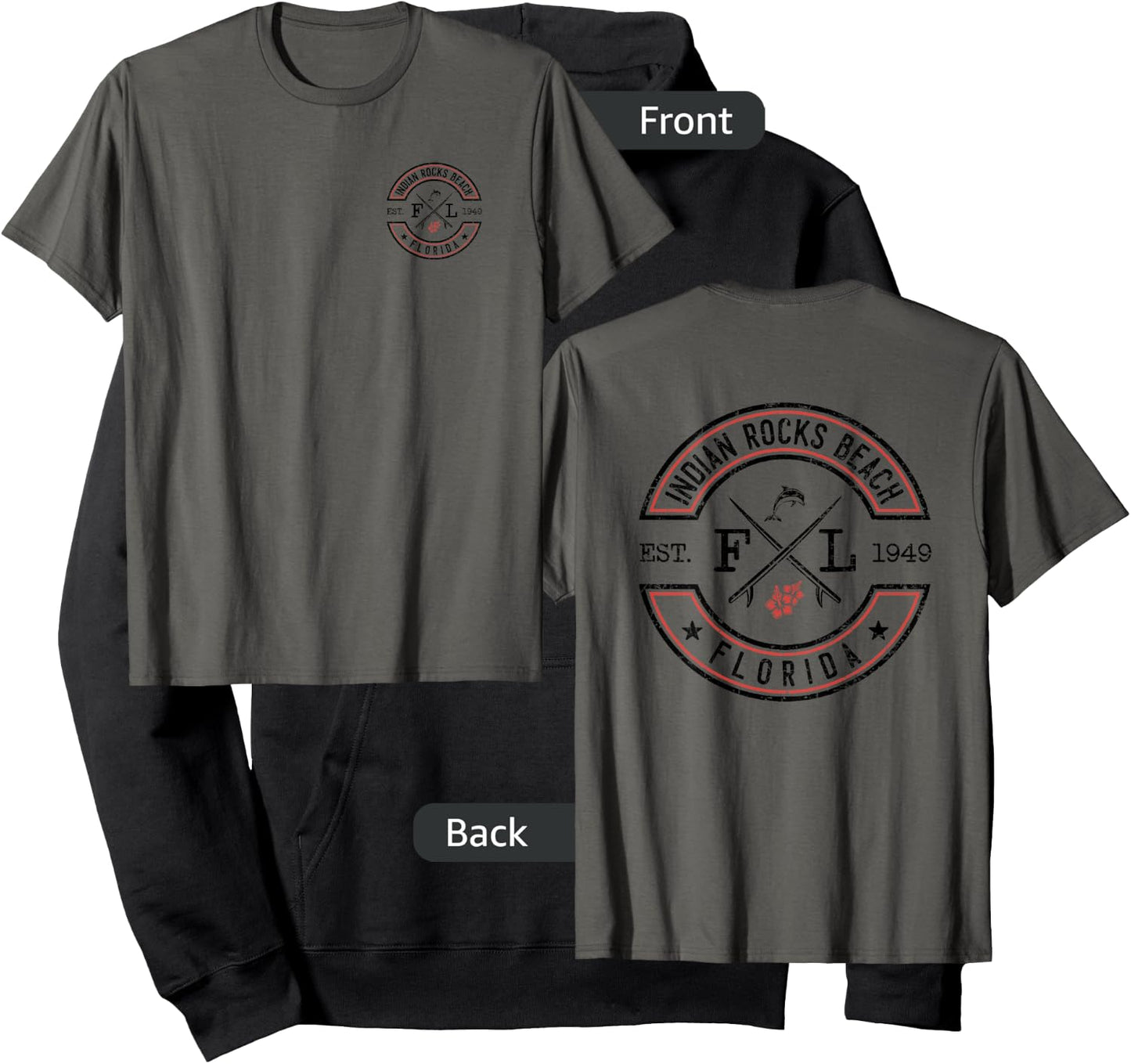 Indian Rocks Beach Florida FL Retro Surfer Front & Back Men Women Girls Kids Hoodie - Hoodie | Black