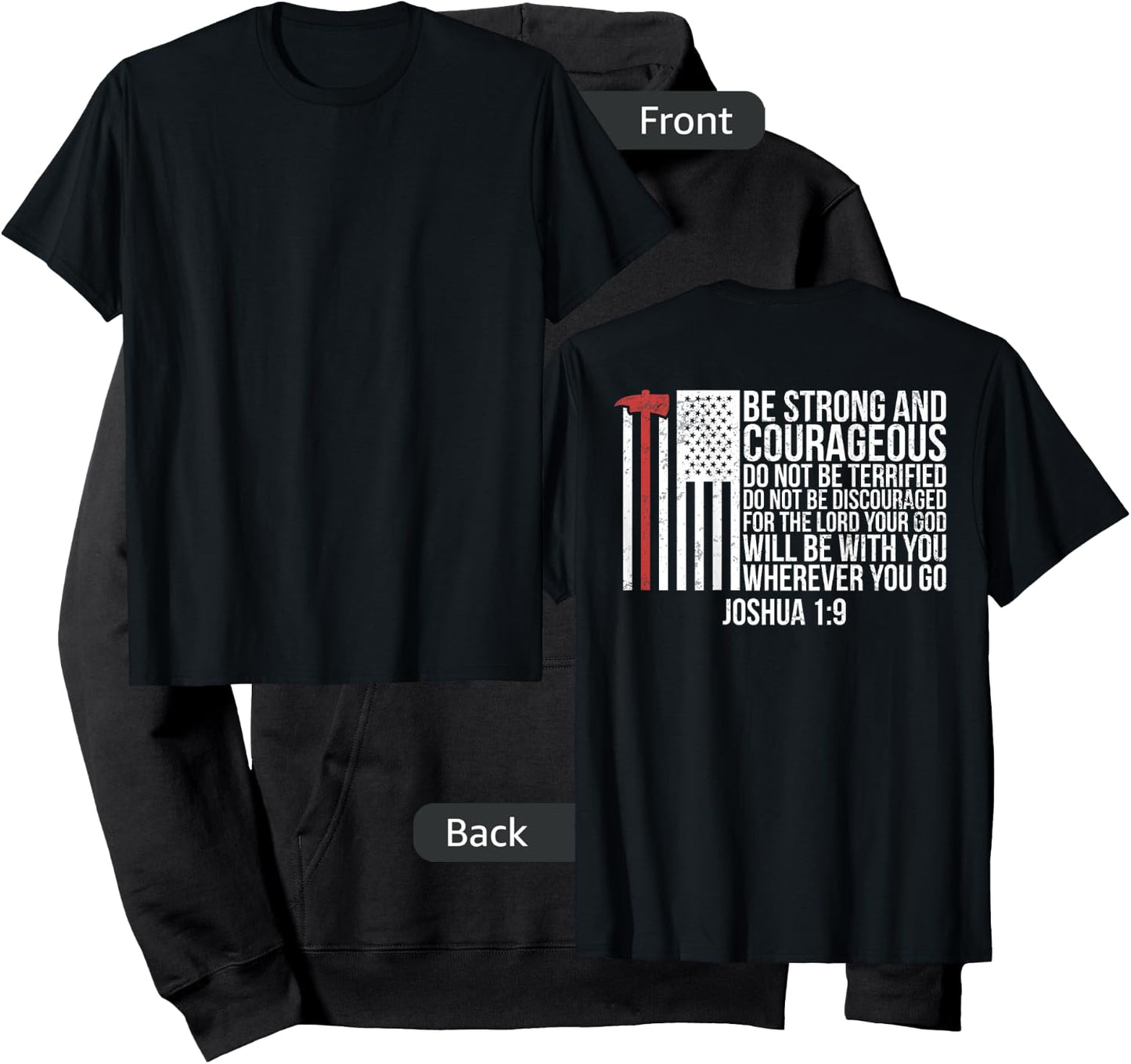 Thin Red Line Firefighter - Joshua 1:9 Bible Verse (ON BACK) Hoodie - Hoodie | Black
