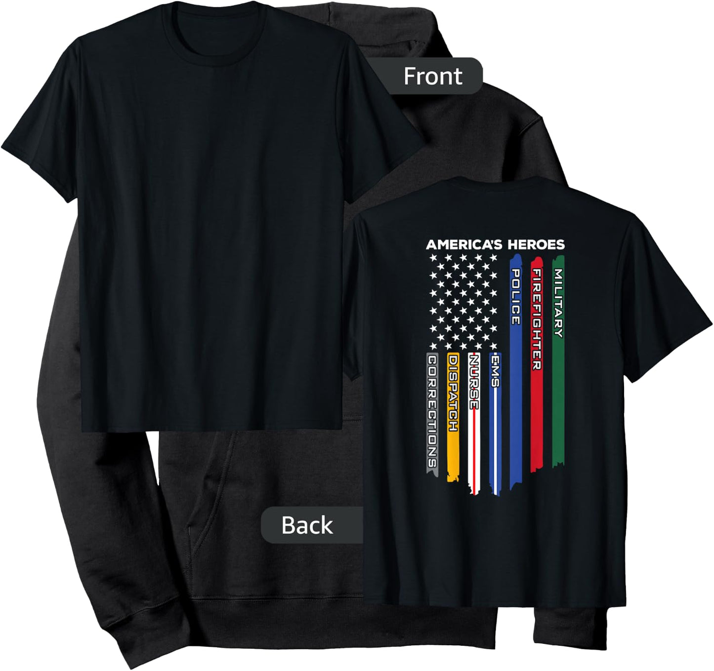 First Responders - Police Military Firefighter Nurse - Back Small Hoodie - Hoodie | Black