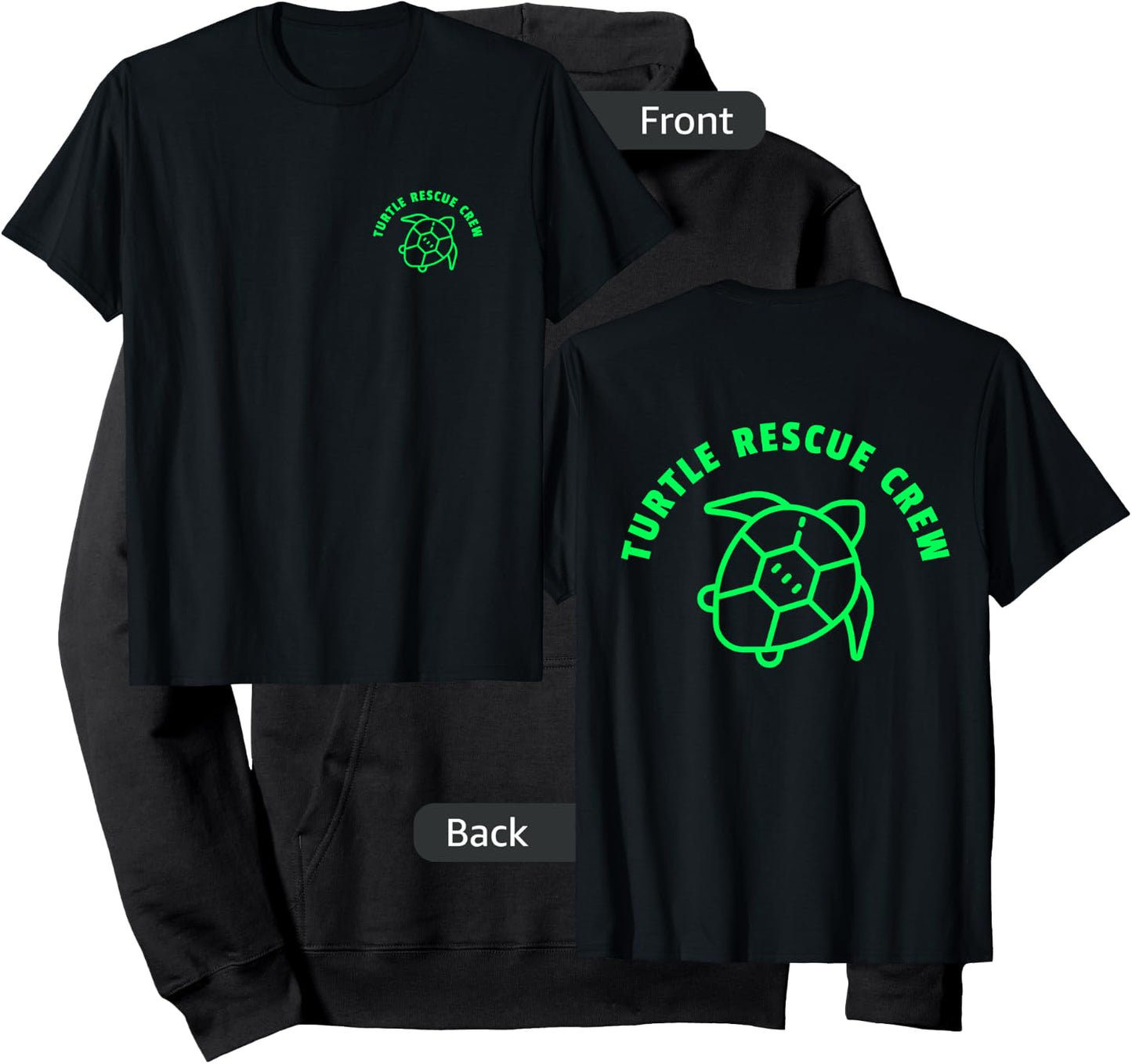 (2 Sided Print) Turtle Rescue Crew Green Sea Turtle Graphic Hoodie - Hoodie | Black