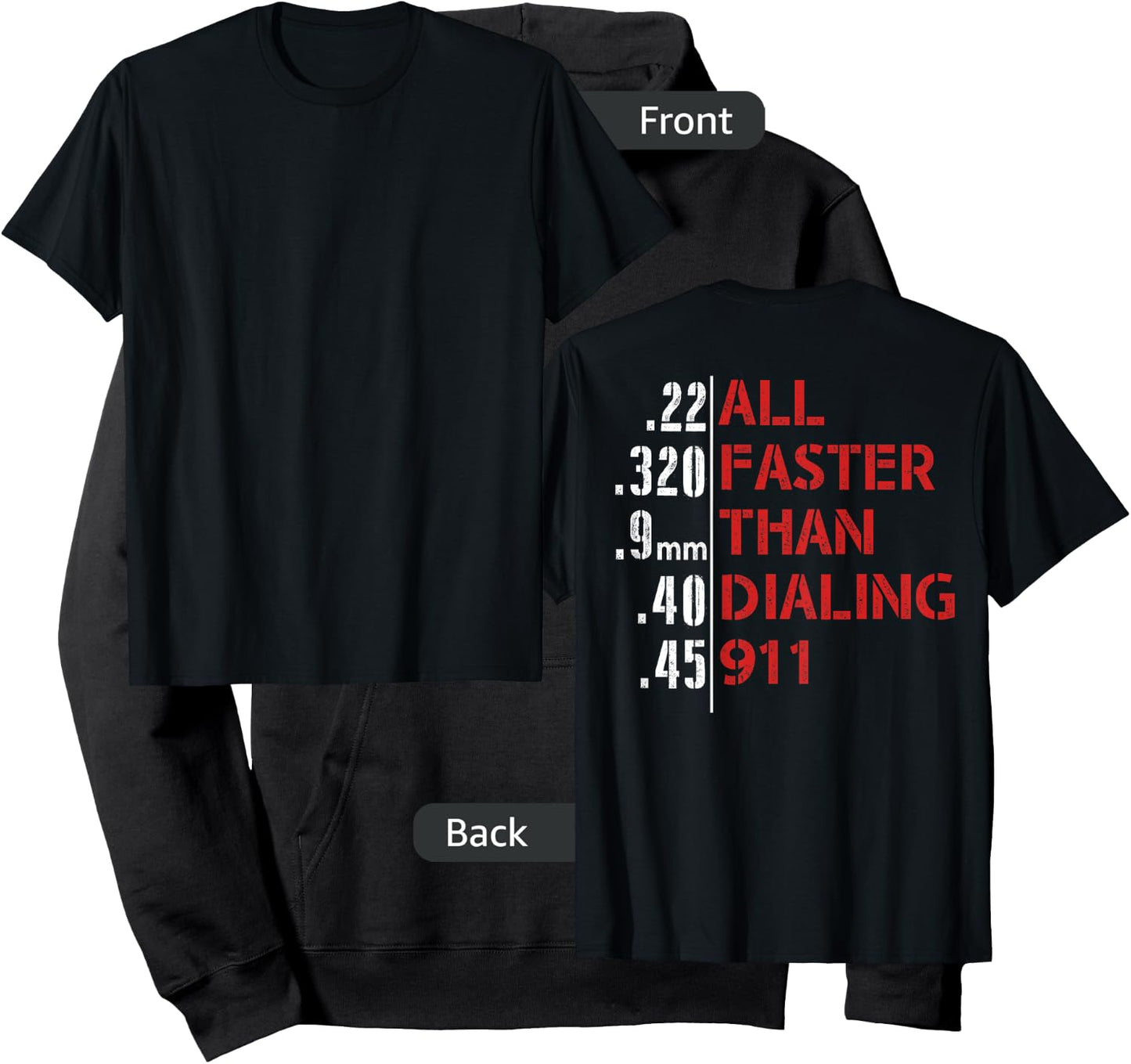 Funny Gun Caliber 22 380 9MM 40 45 - Men's Black Short Sleeve Classic Fit - All Faster Than Dialing 911 Gun-Themed Hoodie - Hoodie | Black