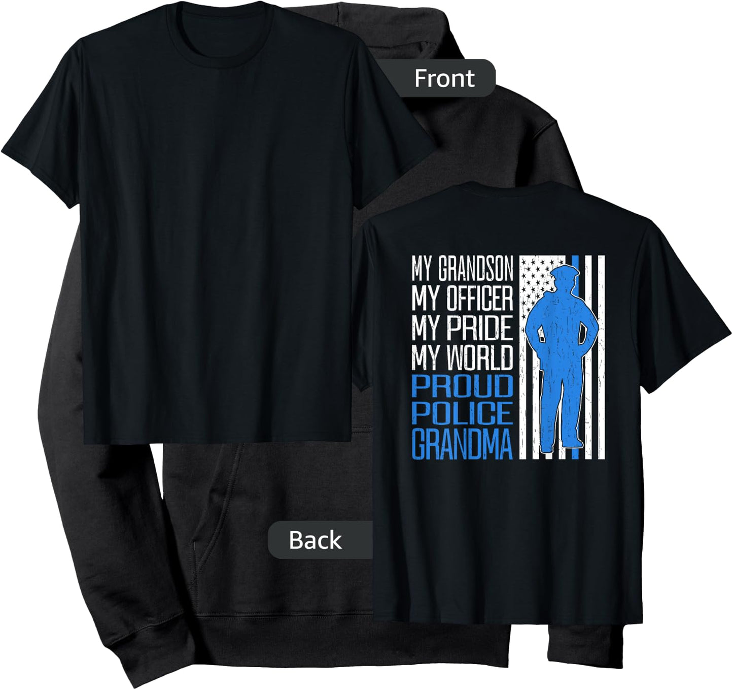 My Grandson My Officer Thin Blue Line Proud Police Grandma Hoodie - Hoodie | Black