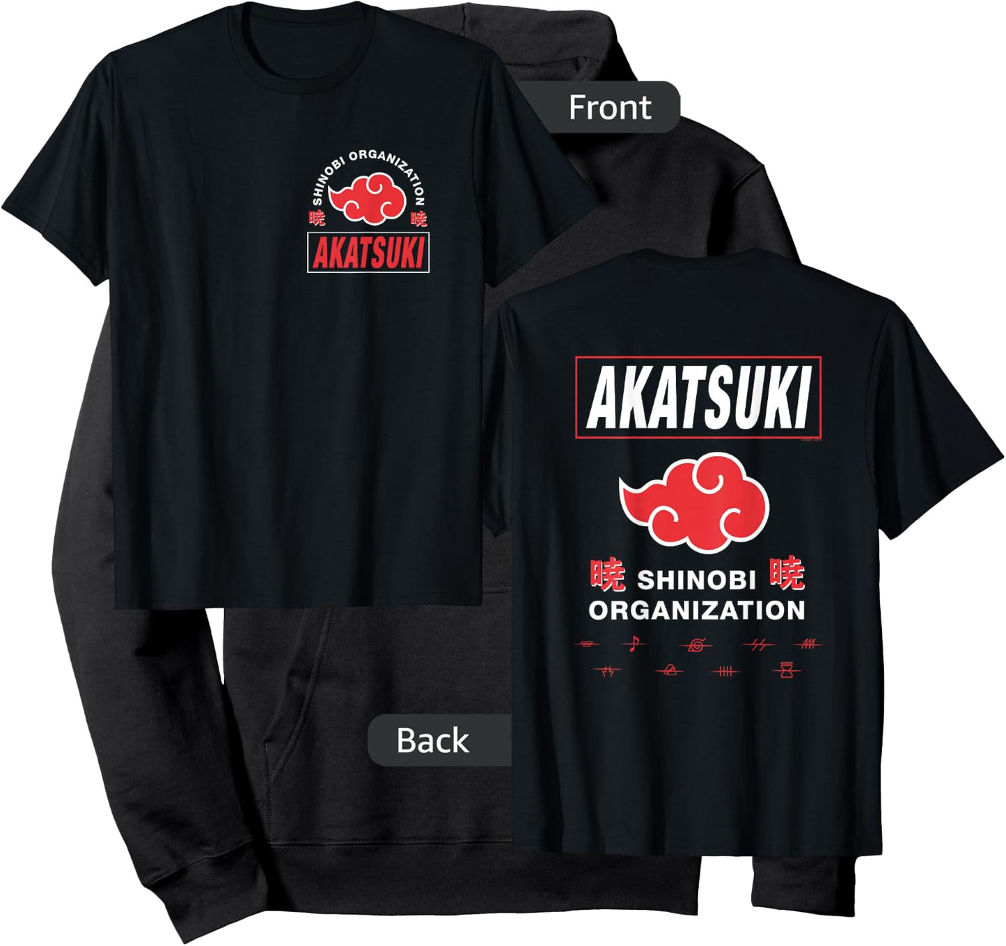 Naruto Shippuden Akatsuki Shinobi Org Front Back Anime Hoodie - Hoodie | Black