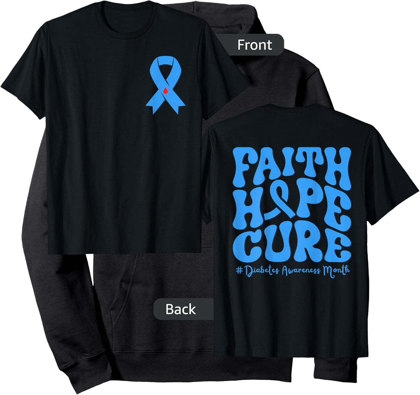 Diabetes Awareness Month Blue Love Ribbon Support T1D T2D Hoodie - Hoodie | Black