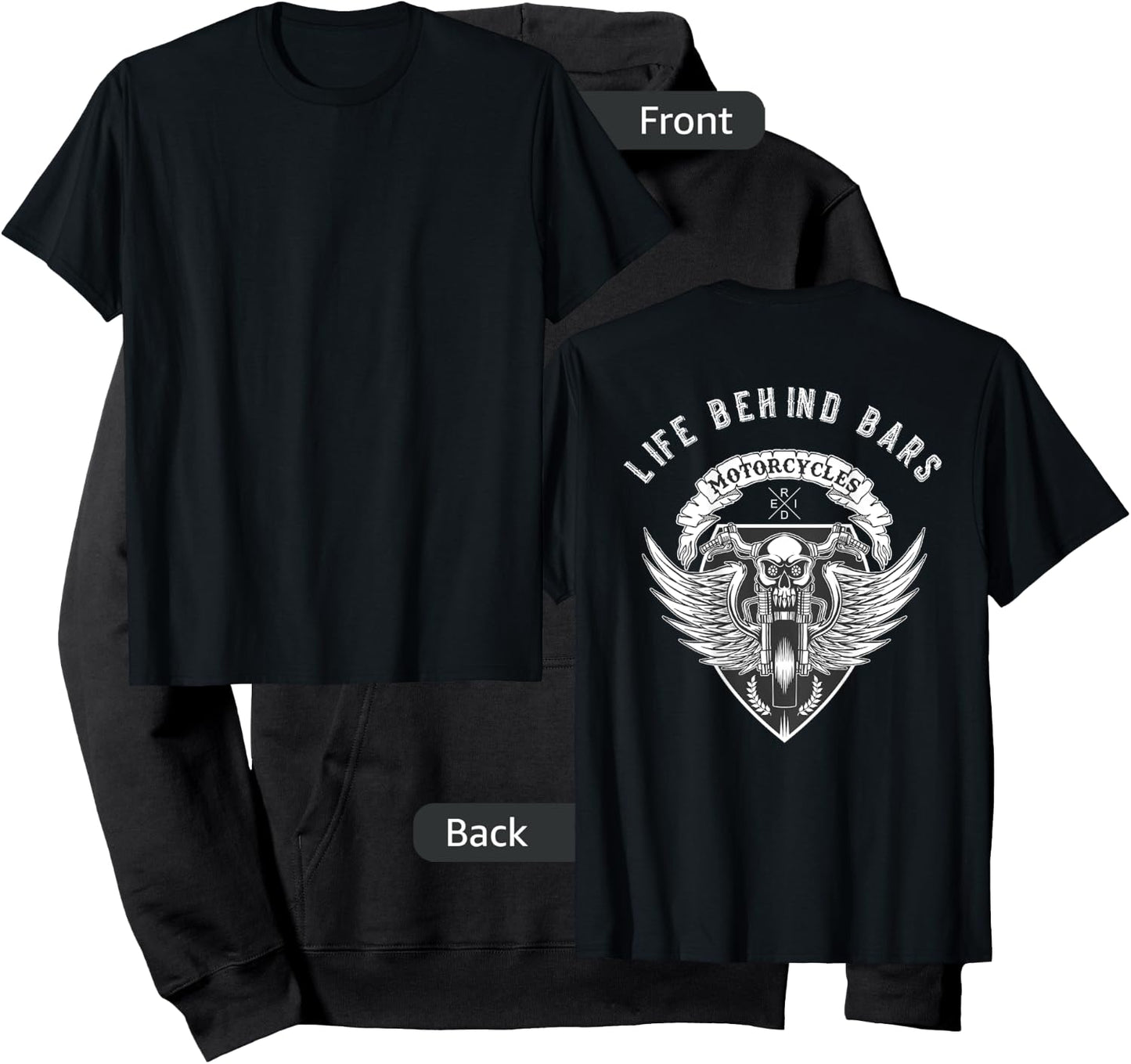 Life Behind Bars Motorcycle Skull - on back Hoodie - Hoodie | Black