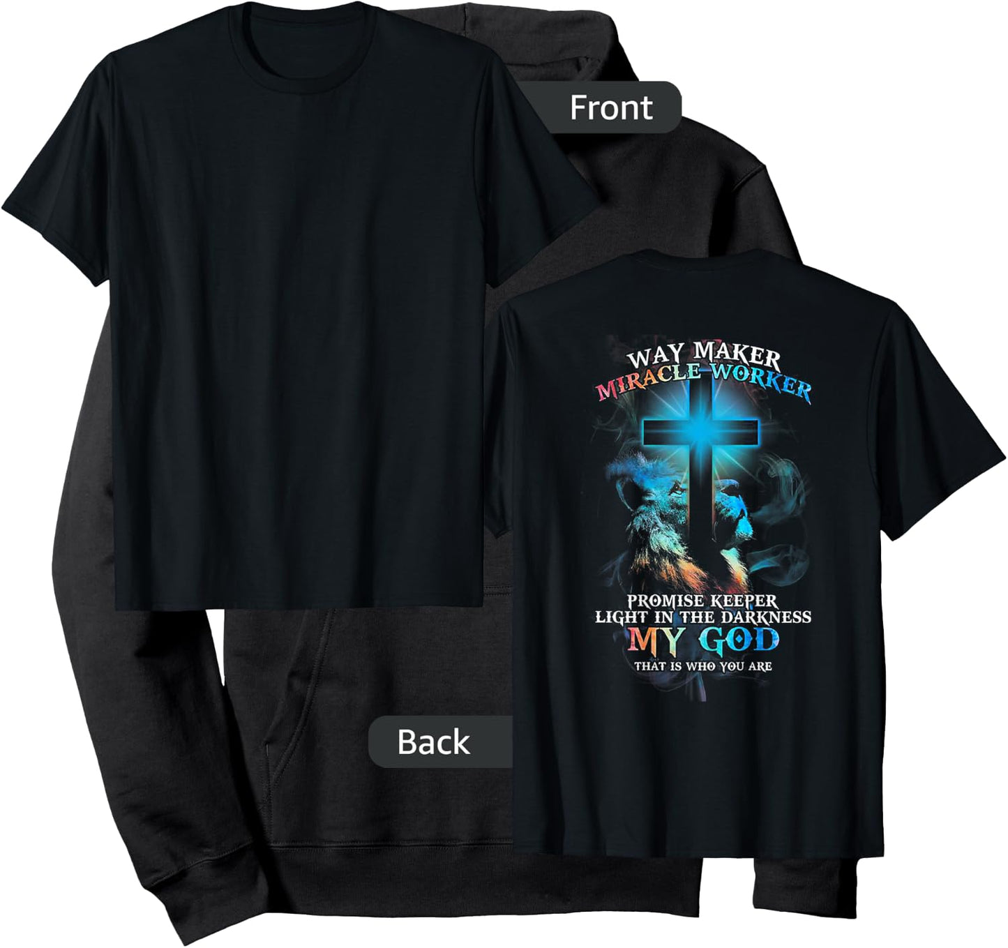 Lion Cross Light Colorful Waymaker Miracle Worker (on back) Hoodie - Hoodie | Black