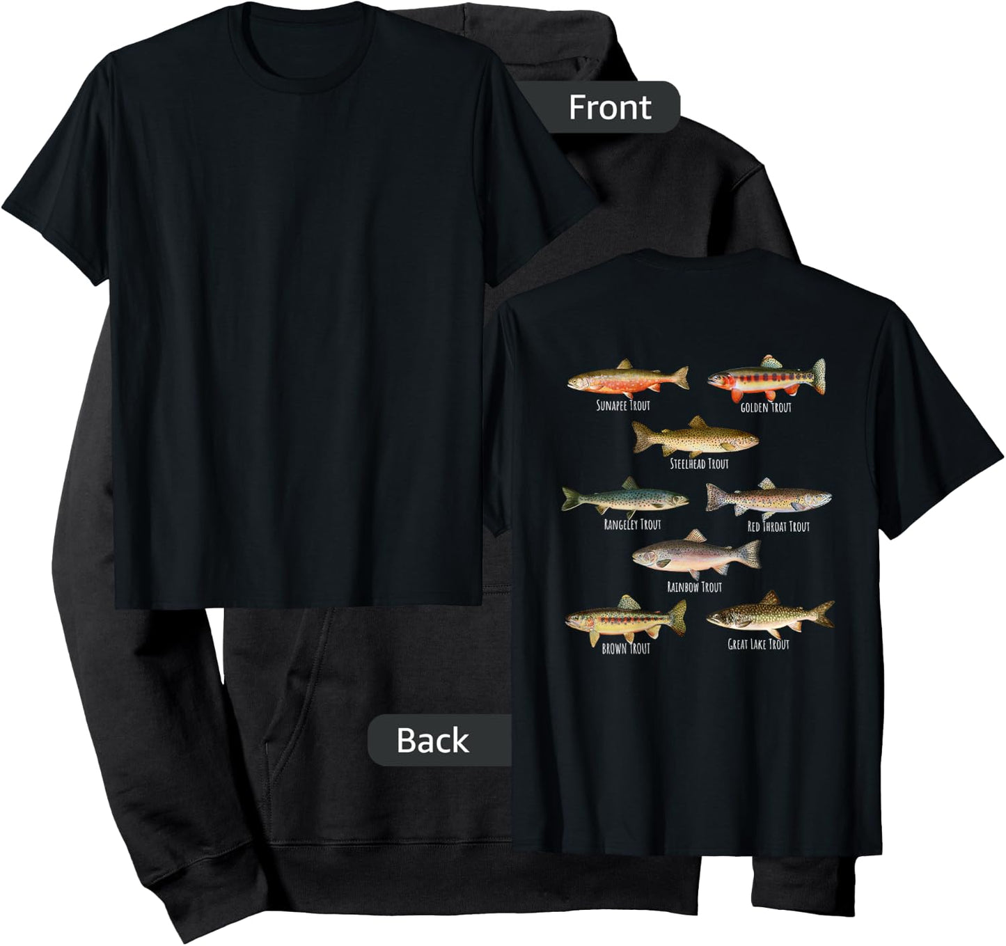 Types Of Trout Fish Species - Fishing Gift DESIGN ON BACK Hoodie - Hoodie | Black