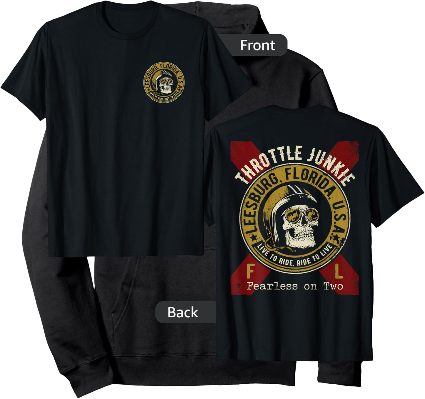 Leesburg Florida USA Motorcycle Biker Skull Design Hoodie - Hoodie | Black
