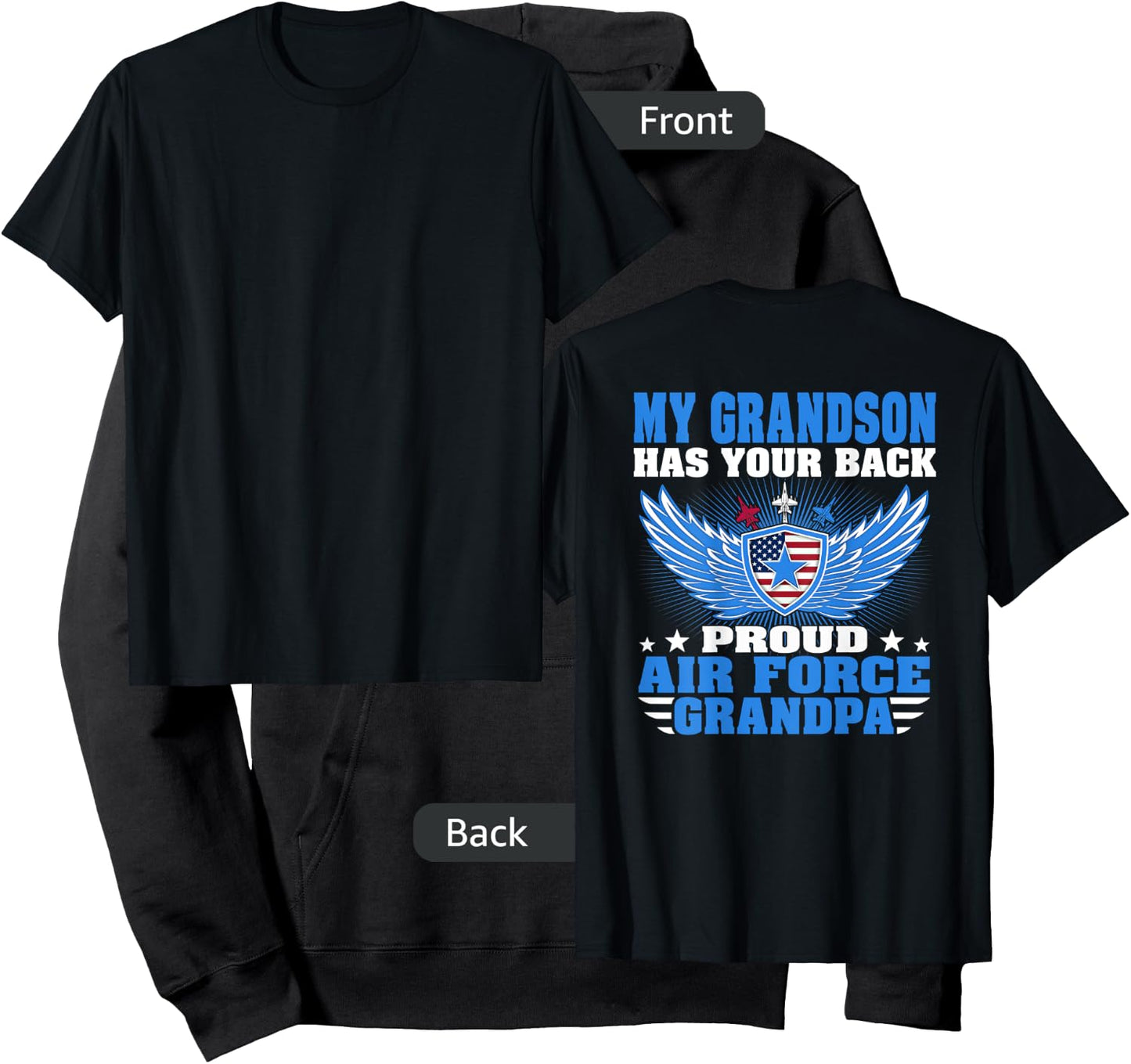 My Grandson Has Your Back Proud Air Force Grandpa Military Hoodie - Hoodie | Black