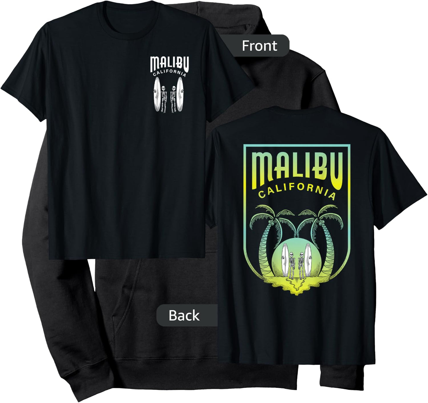 Malibu Beach California Surfing Art - Skeleton Surfers Women Kids Hoodie - Hoodie | Black