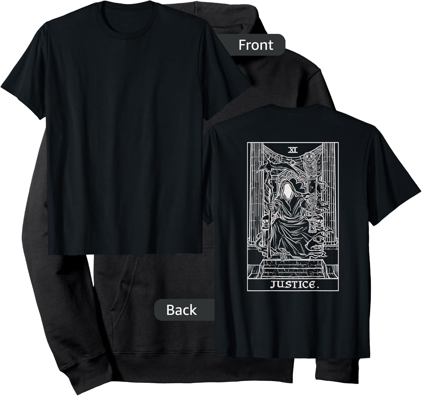Justice Tarot Card Grim Reaper Halloween Gothic Back Print Hoodie - Hoodie | Black