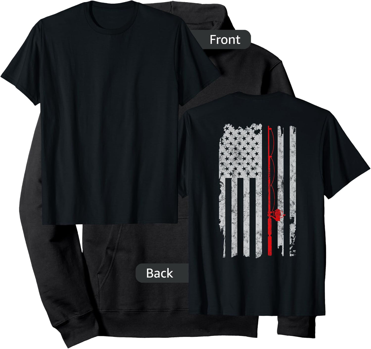 Fishing Thin Red line Rod American Flag Patriotic Fisherman Hoodie - Hoodie | Black