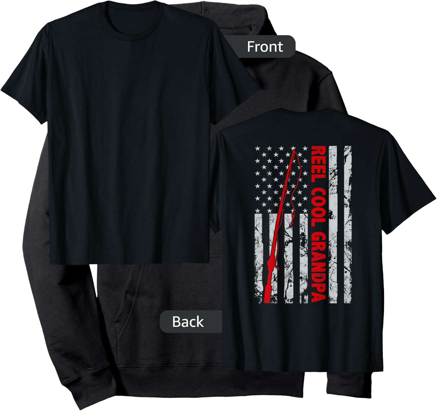 Reel cool Grandpa Fishing American Flag Gift Fisherman Hoodie - Hoodie | Black