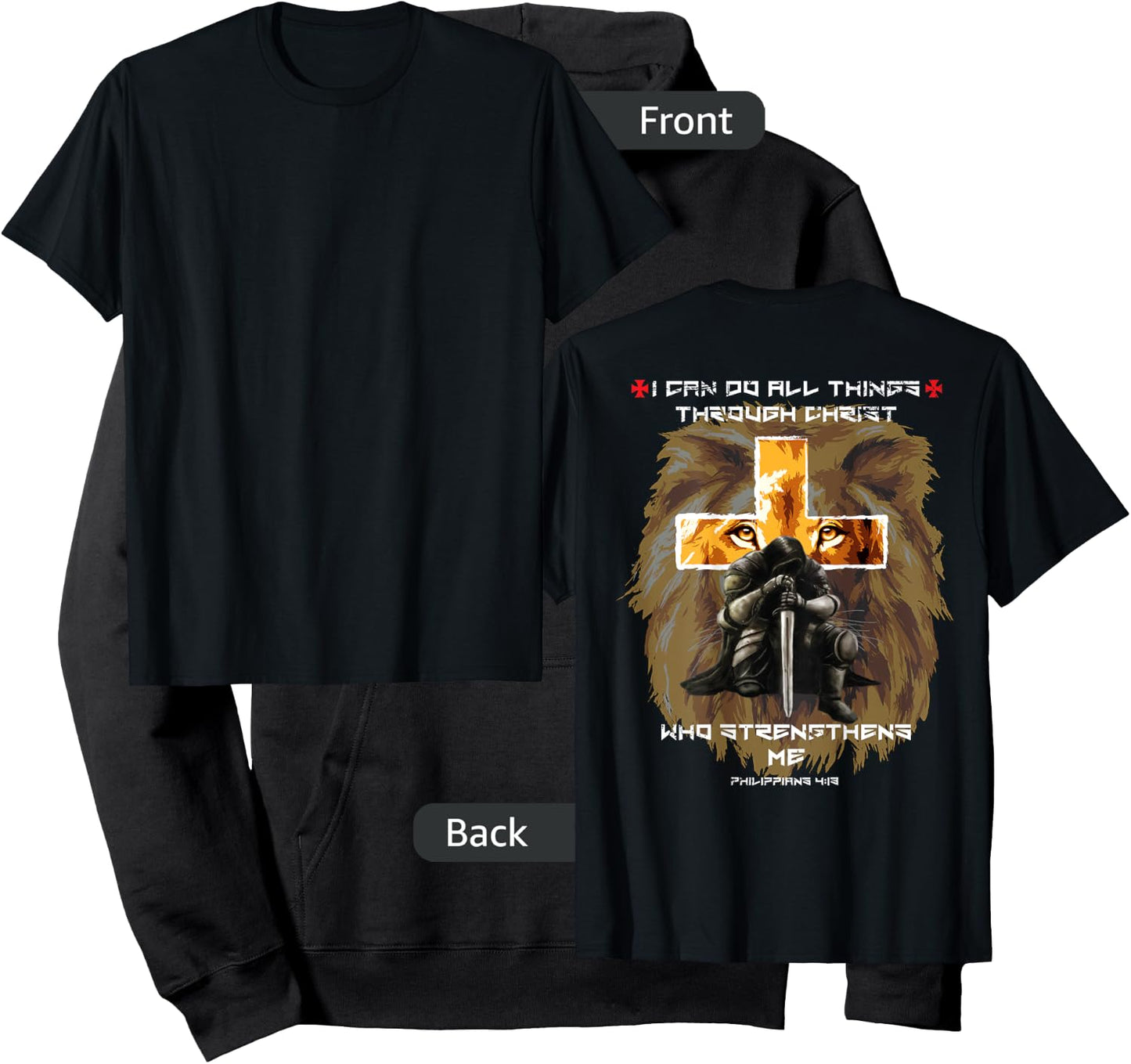 Back Print Bible Verse Gifts Men Dad Christian Lion Cross Hoodie - Hoodie | Black