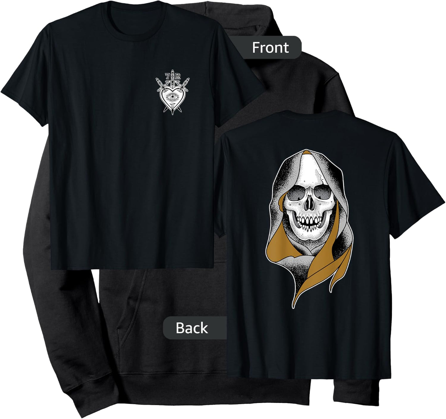 Grim Reaper AmericanTraditional Skull Tattoo Hoodie - Hoodie | Black