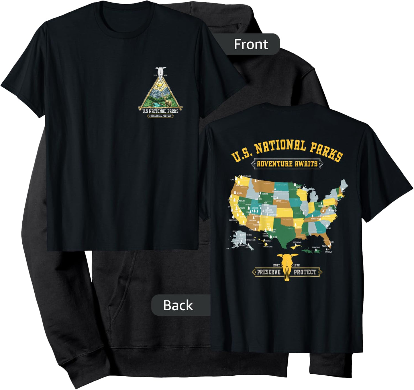 All 63 US National Parks Adventure Map Graphic(+ back print) Hoodie - Hoodie | Black