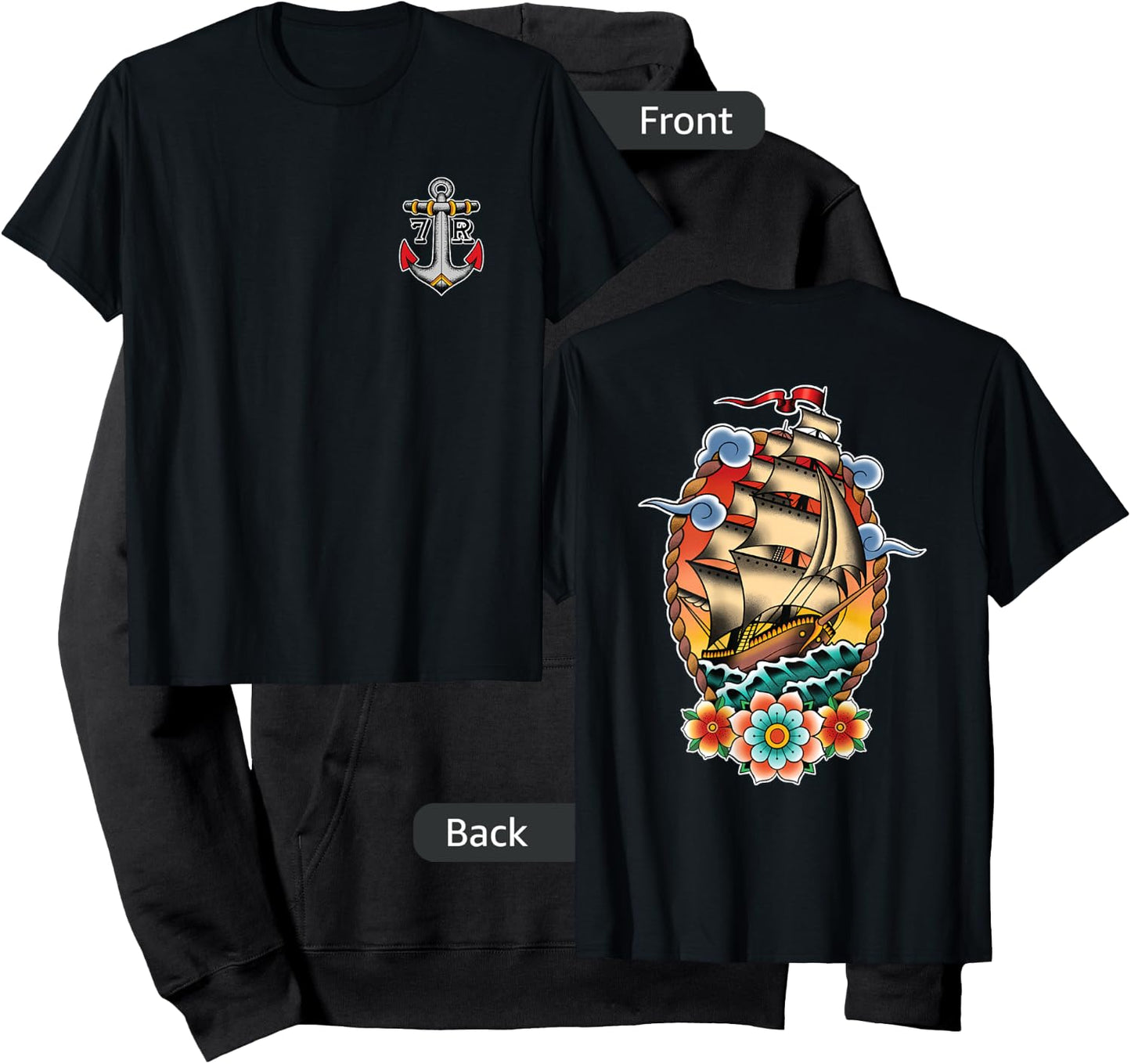 Old School American Traditional Tattoo Flash Clipper Ship Hoodie - Hoodie | Black