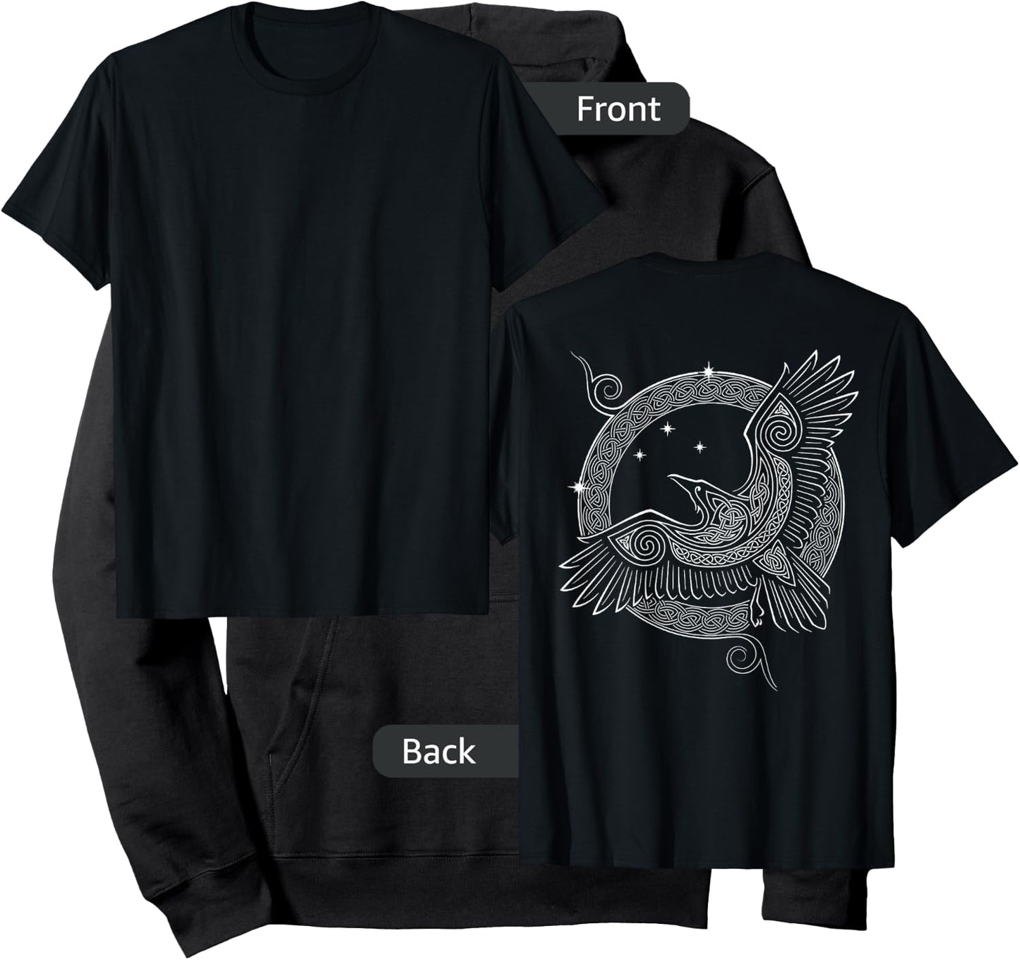 Raven Knotwork Moon Viking (on Back) Hoodie - Hoodie | Black