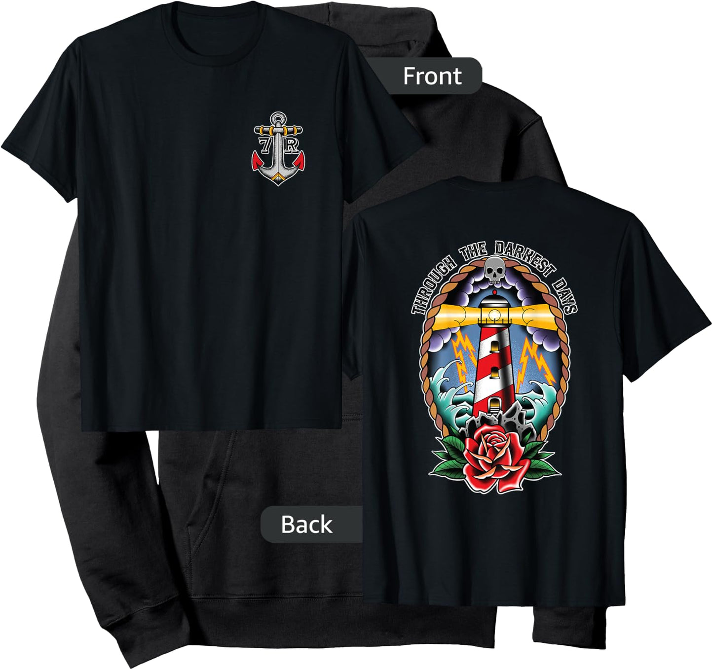Lighthouse Old School Tattoo Art, Through The Darkest Days Hoodie - Hoodie | Black