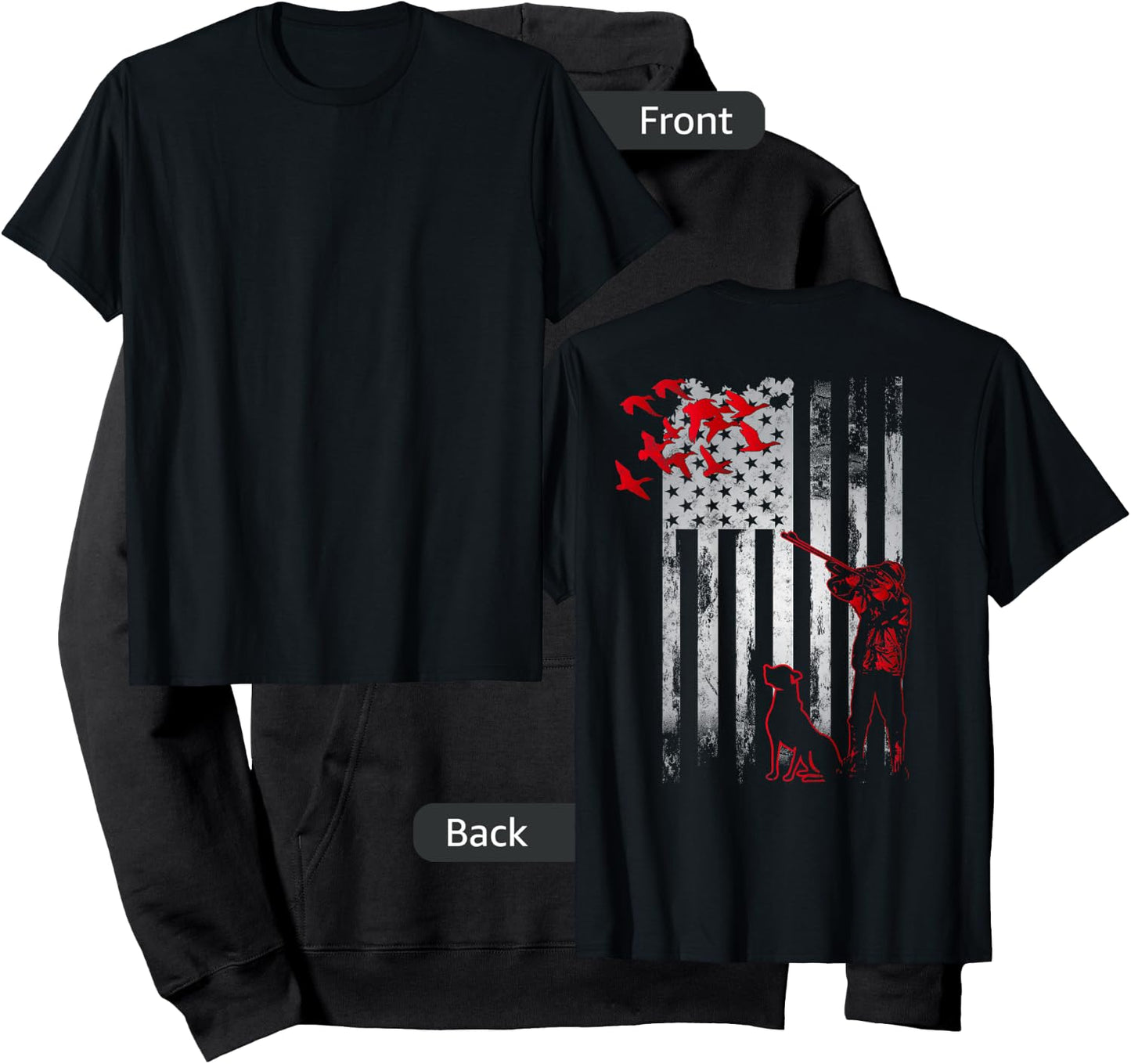 Duck Hunting with Dog Hunters Daddy gift American USA Flag Women Men Hoodie - Hoodie | Black